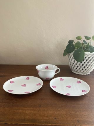 Limoges D.  Porthault Pink Les Coeurs Coffee Cup,  2 6 1/2” Dishes