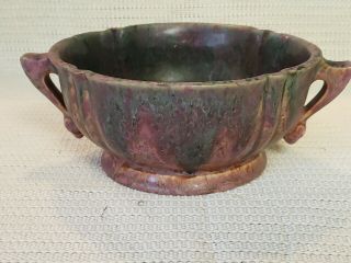 Roseville Art Pottery Carnelian Ii Pink Two Handled 8 1/8 " Footed Bowl 1915.