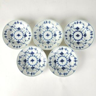 Set Of 5 Royal Copenhagen Blue Fluted Plain Rim Fruit Dessert Bowls 172 Pristine