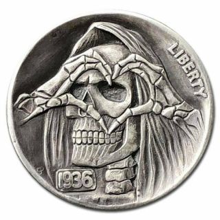 Hobo Nickel Coin 1936 Buffalo " Death Loves You " Hand Engraved Gediminas Palsis