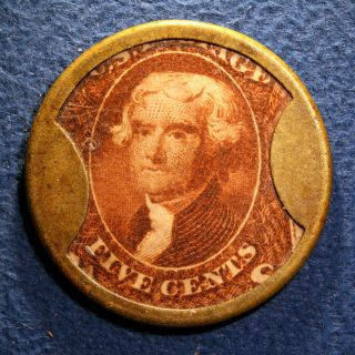 Civil - War - Era Encased Postage Stamp - J.  Gault,  5 Cent Stamp