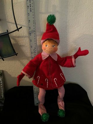 Annalee Red Candy - Cane Elf Red Coat And Red And White Striped Leggings 2006