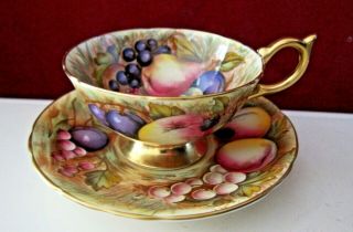 Aynsley Hand Painted Orchard Fruits Outside Inside Teacup Tea Cup Signed N Brunt