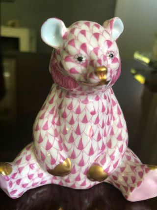 Herend Bear Pink Fishnet Figurine