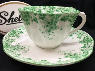 Shelley Dainty Green Daisy 053/a Cup And Saucer Green Trim