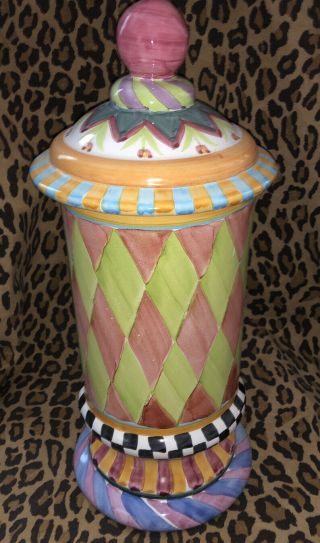 Mackenzie Childs Odd Fellows Canister Cookie Jar Large Courtly Check