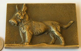 Antique Hungarian bronze Dog Plaque by Gyula Maugsch sculptor 1930 2