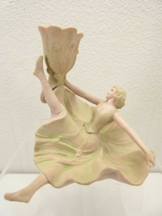 Schafer Vater German Porcelain Bisque Deco Woman Candlestick
