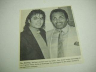 Michael Jackson With His Dad Joe Jackson Vintage Music Biz Promo Pic With Text