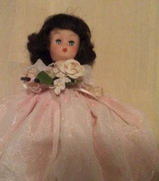 Vintage Ginger Walking Doll With Tagged Dress L Pink Shoes Measures 8” Tall