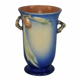 Roseville Pottery Pine Cone Blue Vase 838 - 6