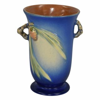 Roseville Pottery Pine Cone Blue Vase 838 - 6 3