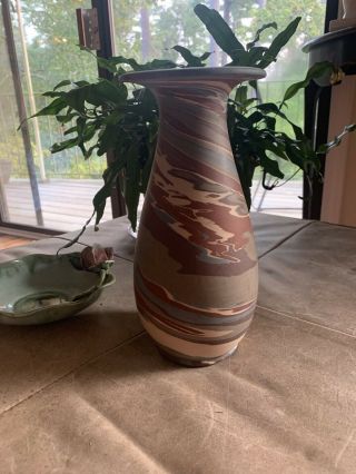 Rare Niloak Pottery 1910 - 24 Mission Swirl Vase Flair Mouth Vase 9 1/2” T