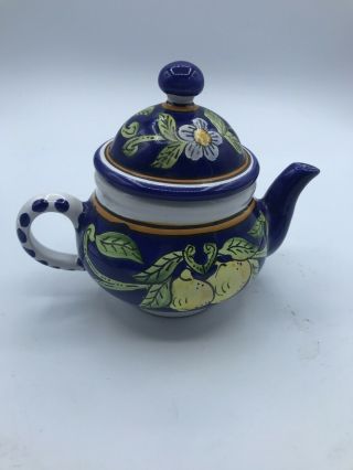 Le Souk Ceramique Hand Painted Fruit/floral Design Teapot Made In Tunisia Euc