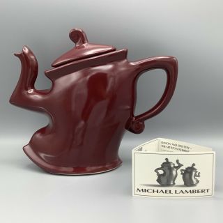 Signed Michael Lambert Art Pottery Maroon Glaze " Java Jig " Teapot - &