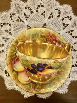 Ln Aynsley Orchard Fruit Gold Tea Cup Saucer Hp Signed