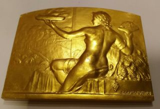 French Art Nouveau Golden Bronze Rare Medal By R.  Lamourdedieu / Nude Woman