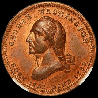 1860s Washington Baltimore Monument 21mm Copper Medal B - 323a - Ngc Ms 64 Rb