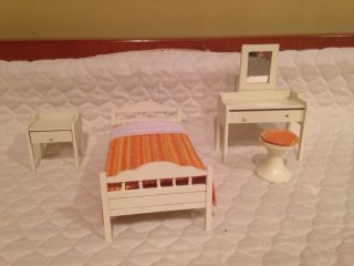 Vintage Miniature Antique White Wooden Bedroom Set