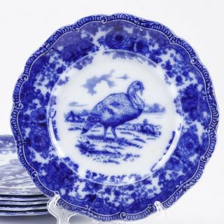 Ridgways " Turkey " Flow Blue 10 " Dinner Plate,  Late 19th/ Early 20th Century