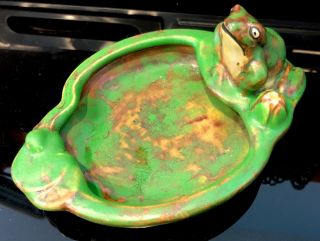 Estate 1920’s Weller Art Pottery Coppertone Frog Lilypad Ashtray Pin Dish Bowl