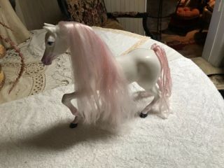 Vintage Barbie Size White And Pink Horse 10” - No Tag Or Markings