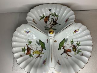Herend Rothschild Bird 3 Section Shell Dish Server Tray 7512 Ro