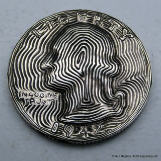 1942 Layers Effect By Shaun Hughes Hand Engraved Silver Quarter Hobo Nickel