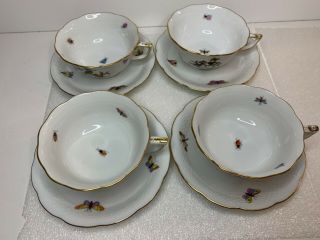 Herend Rothschild Bird Set of 4 Footed Tea Cups and Saucers 734 2