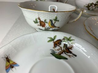 Herend Rothschild Bird Set of 4 Footed Tea Cups and Saucers 734 3