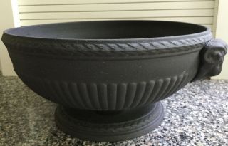 Rare Wedgwood Black Basalt Large Footed Bowl With Ram Heads Roman Style Matt Blk