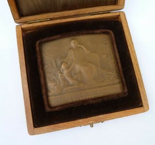Antique French Art Nouveau Bronze Old Vintage Signed Medal Plaque