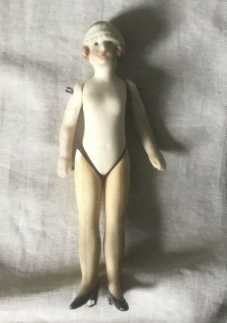 Antique German Bisque Frozen Charlotte Flapper Era Penny Doll Jointed Limbs