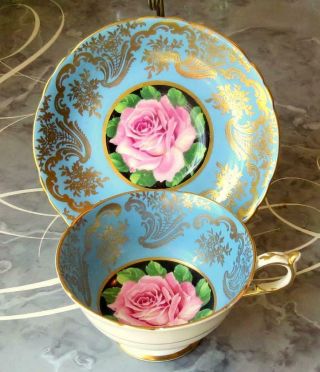 Fine Paragon Cup & Saucer Cabbage Rose Gold Trim Double Warrant Mark
