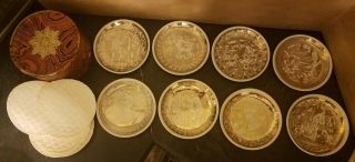 Fornasetti Mitologia Complete Set Of 8 Gold Painted Coasters Bonwit Teller Italy