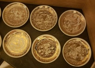 FORNASETTI MITOLOGIA COMPLETE SET OF 8 GOLD PAINTED COASTERS BONWIT TELLER ITALY 2
