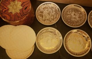 FORNASETTI MITOLOGIA COMPLETE SET OF 8 GOLD PAINTED COASTERS BONWIT TELLER ITALY 3