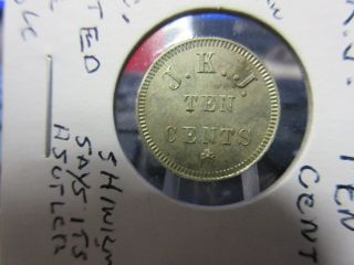 (1840 - 60) R - Z47a J.  K.  J.  Gf 10 Cents Token Gs 18mm