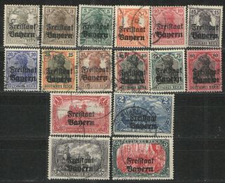 German States - Bavaria 1919 Sc 176 - 191 G/vg - Complete Set Ovpt Germania