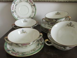Black Knight Bavaria Germany Hathaway Set Of 6 Cream Soup Bowl Cup And Saucer