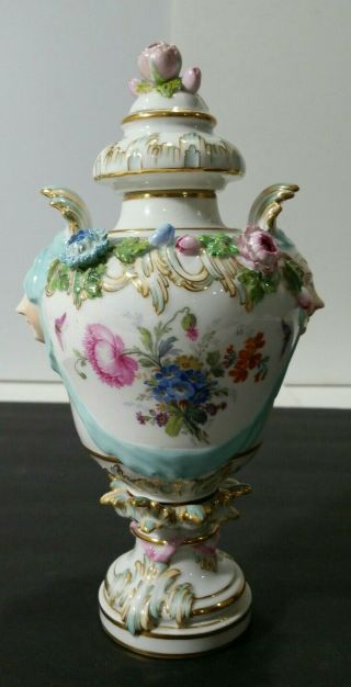 Rare Kpm Faces Pedestal Vase With Applied Flowers And Handles