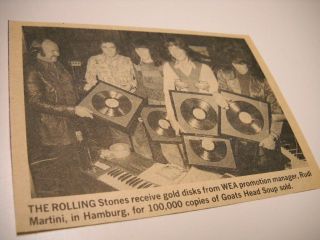 Rolling Stones Receive Gold Awards In Hamburg,  Germany 1973 Music Biz Pic/text