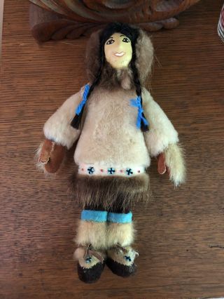 Vintage 10 " Indigenous Alaskan Inuit Eskimo Hand Made Doll