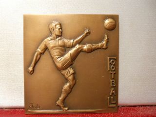 1949 French Bronze Plaque Art Medal Sports Award Football By Focht