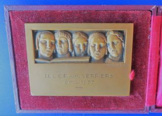 France Plaque Bronze Le C.  C.  P.  Aux Verriers 9 Mai 1937 By Marcel Renard 268gr