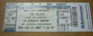The Police June 18 2007 Rock Concert Ticket Stub Phoenix Az Sting Wave