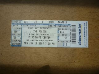 THE POLICE June 18 2007 Rock Concert Ticket Stub Phoenix AZ STING Wave 2