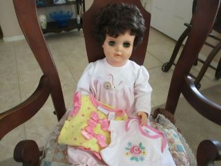 Vintage 24  Toddler Doll W/ Green Sleep Eyes & Dark Brown Curly Hair