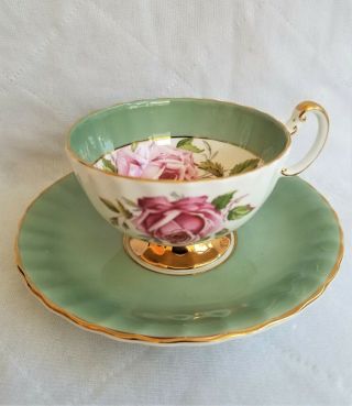 Aynsley Green Pink Rose & Gold Gilt Tea Cup Saucer Set