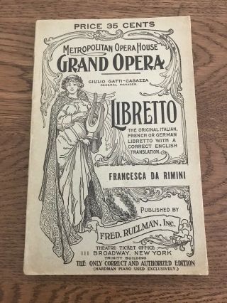 Vintage Francesca Da Rimini 1930s Metropolitan Opera House Grand Opera Libretto